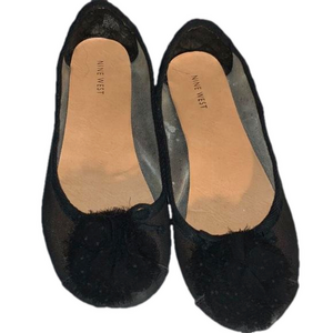 “Nine West” black sheer flat shoes with flower on the toe